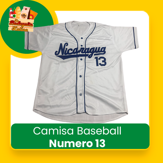 Camisa Basaball Blanca Numero 13 Nicaragua