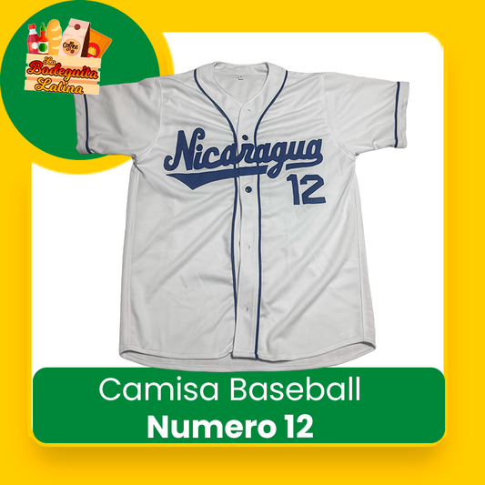 Camisa Baseball Blanca Numero 12 Nicaragua